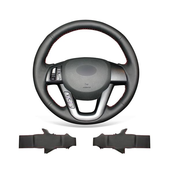 

diy custom black genuine leather steering wheel cover for kia k5 optima 2011-2015