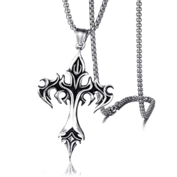 

pendant necklaces punk flame cross chain necklace for men male hip hop rock gothic style gift wholesale, Silver