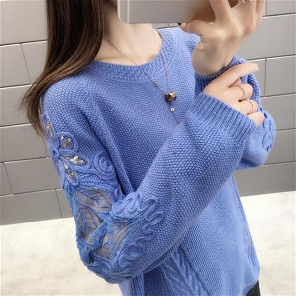 

women's sweaters 2021 autumn winter womens clothing sweater lace sleeve pullover female knit flower women pz1371, White;black