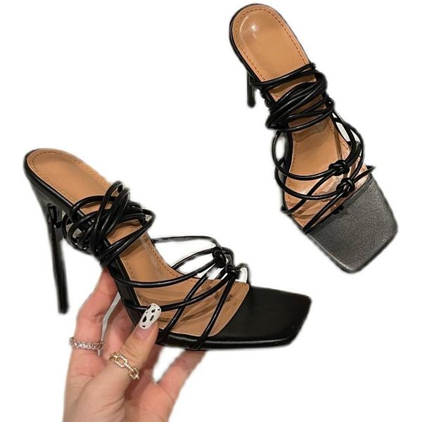 

sandals fashion high heels women versatile clip toe shoes, Black