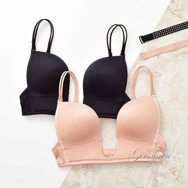 

simple deep u-shape super low cut bra cross back diamond women underwear, Red;black