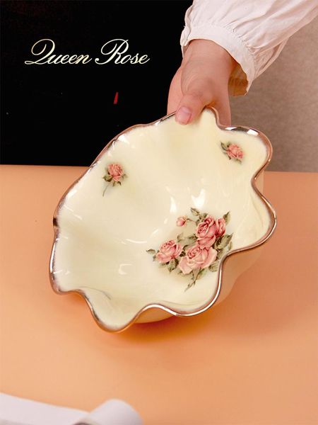 

bowls 8.3 inch ceramic salad bowl deep soup gilt edged tableware rose printing