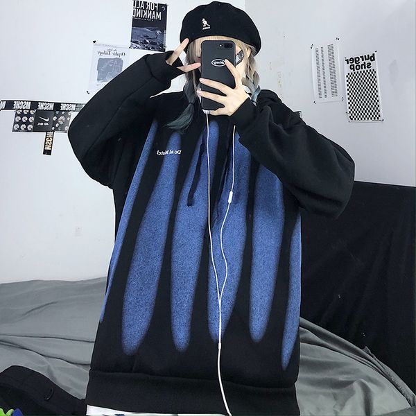 

2021 new autumn harajuku style loose thick hooded sweatshirt men and women tide winter 1rl5, Black