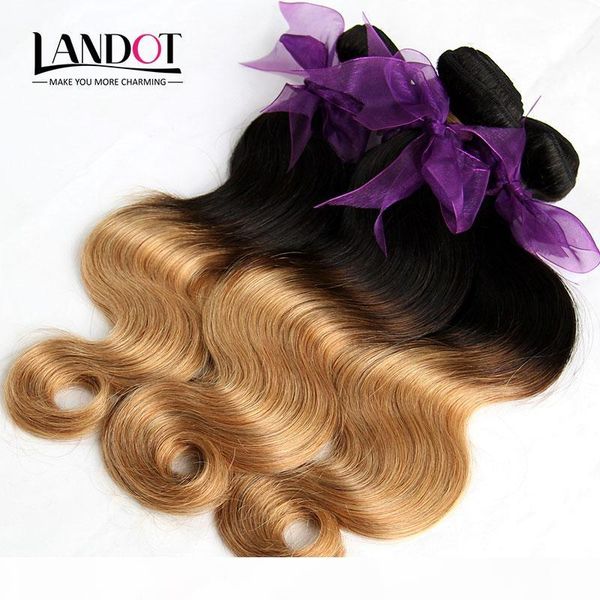 

4pcs lot 8-30inch two tone ombre mongolian virgin hair weave bundles body wave wavy color 1b 27 blonde ombre mongolian human hair extensions, Black