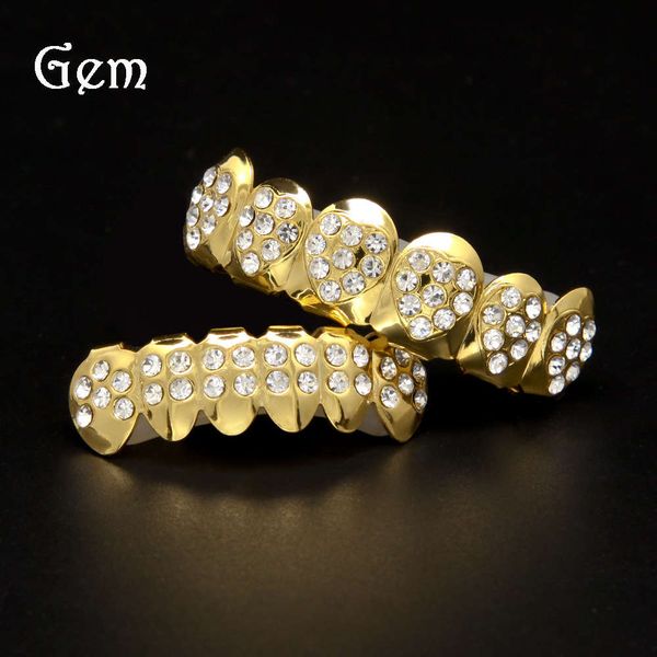 

fashion trend new hip hop braces gold plated heart-shaped diamond teeth teethgrills, Silver