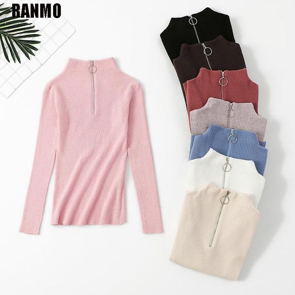 

ranmo half turtleneck pullovers women sweater knitted winter long sleeve zipper jumper sweaters korean clothes female, White;black