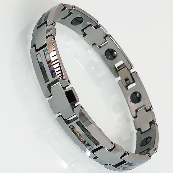 

link, chain men's heavy metal polished tungsten steel cross nature shell bracelets health care germanium magnetic wrirtband jewelry gif, Black