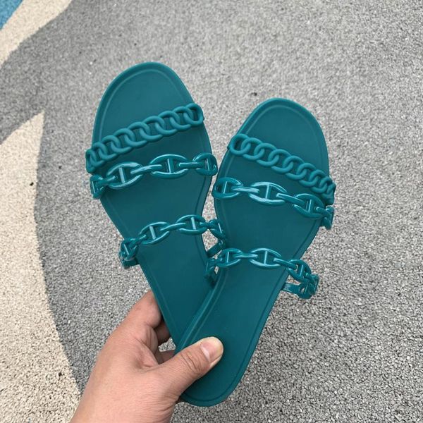 

slippers vallu 2021 summer style 3 belt chain fashionable all-match beach vacation essential flat sandals, Black