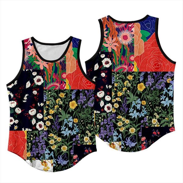 

men vest summer fashion undershirt gym floral print clothing bodybuilding fitness sleeveless tank top, White;black