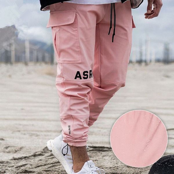 

2021 asrv men's pink stacked track harajuku letter printed casual gym running trousers man hip hop jogging tactical pants ujth, Black