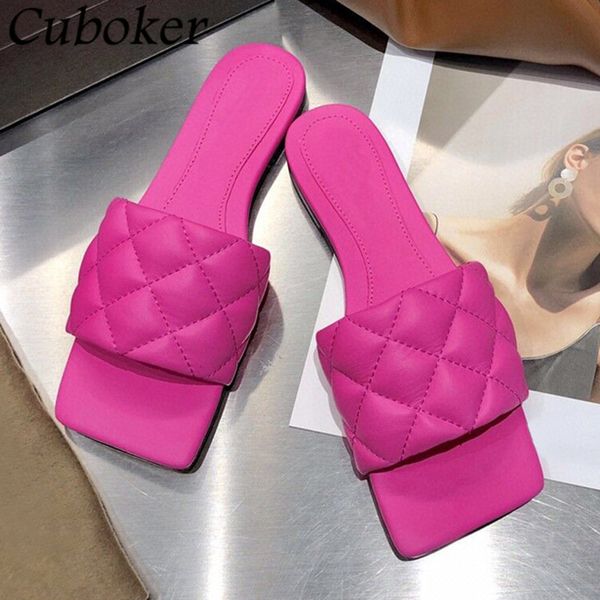 

flat women slippers square toe rhombus genuine leather ladies slides brand designer summer vacation beach outwear woman 60% off store online, Black