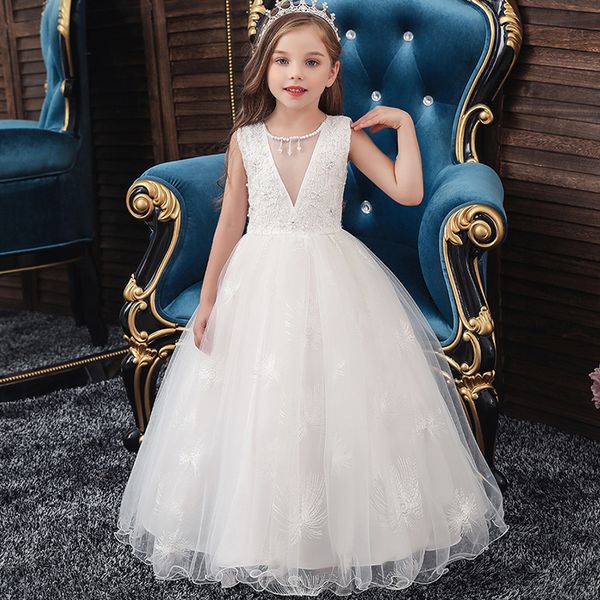 

flower girl wedding party flower girl walk show party beading long dress girls first birthday party eucharist ball v dress, White;pink