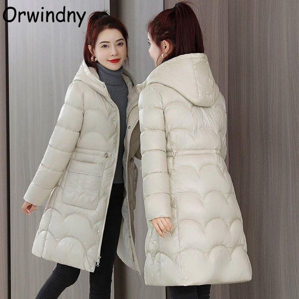 

women's down & parkas orwindny 2021 winter long office lady hooded slim fashion jackets women snow wear coats outerwear waterproof clot, Black