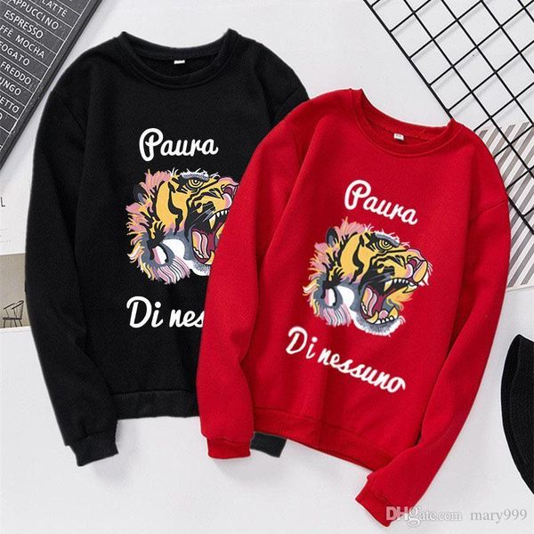 

brand o-neck womens tiger head plus velvet fashion hoodie autumn new bf harbor wind loose coat men's hoodies women's sweatshirts, Black