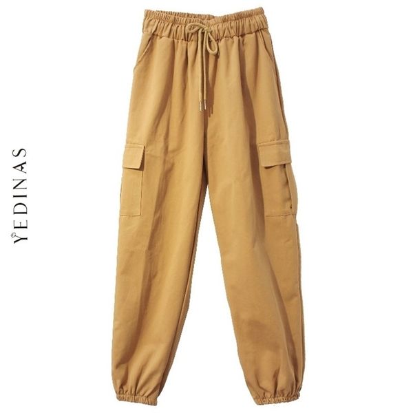 

yedinas korean harem pants woman autumn casual green high waist streetwear loose trouser with pocket bf style 210527, Black;white