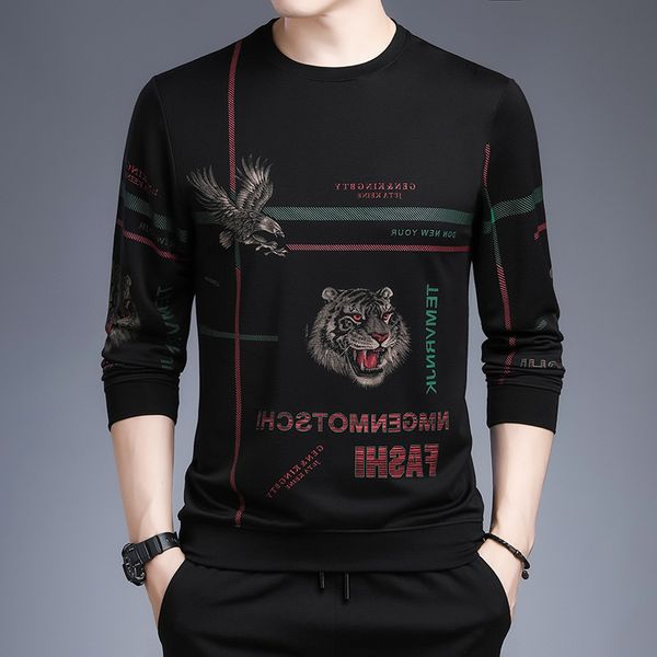 

printing fashion autumn personalized tiger head pattern middle-aged long sve loose casual men's sweater, Black