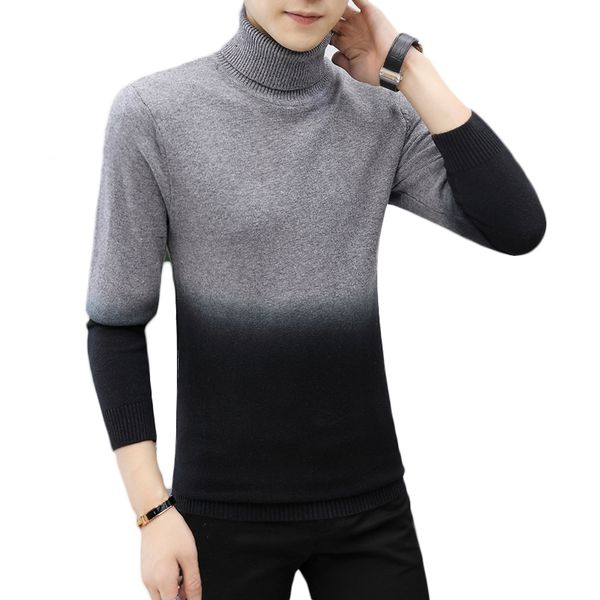 

2021 new sweater youthful vitality pullover men fashion gradient color knitted turtleneck pullovers male casual sweaters j7q5, White;black