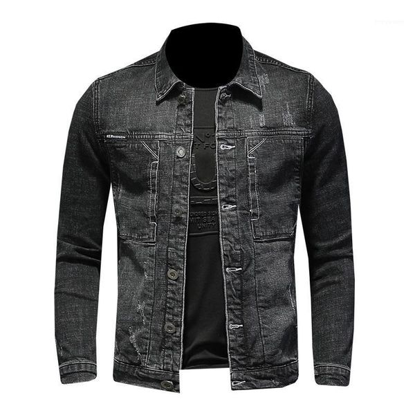 

men's jackets denim jacket slim lapel single-breasted 2021 youth casual short black, Black;brown