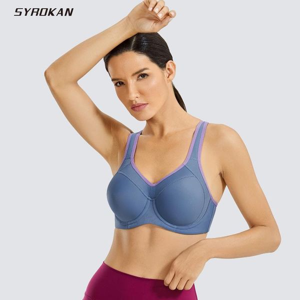 

syrokan women's high impact racerback full support lightly lined sports bra with underwire, White;black