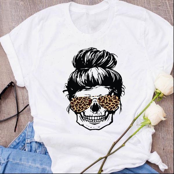 

women graphic leopard skull fashion cute ladies print halloween clothing clothes lady tees female t shirt womens t shirt, White