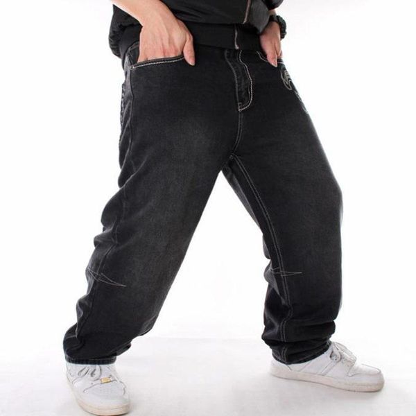 

men's jeans fashion baggy style hiphop loose big pocket boys skateboard rap punk distressed black cowboy trousers plus size 46, Blue