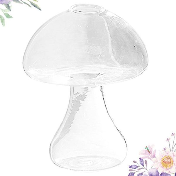 

1pc mushroom shaped glass vase lovely hydroponics plant vase creative glass crafts decor for home office living room (transparen