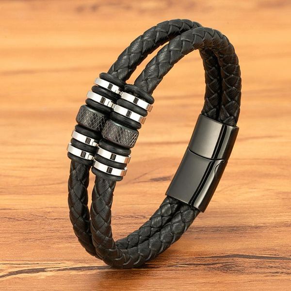 

charm bracelets stainless steel black leather for men fashion bracelet & bangles double layers braided male female wristbands jewelry, Golden;silver
