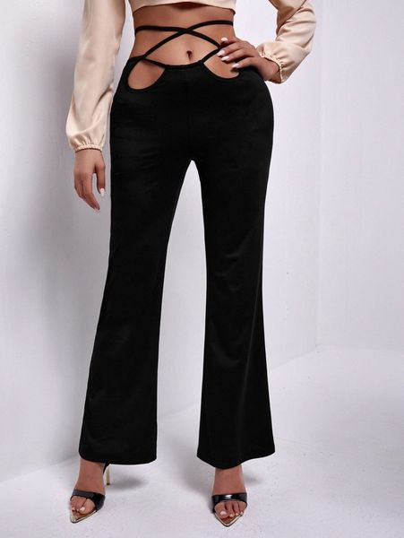 

crisscross tie back flare leg pants f8iz#, Black;white