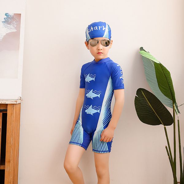 

2021 new piece children's one junior middle and senior high school boys' shark swimsuit, White;black