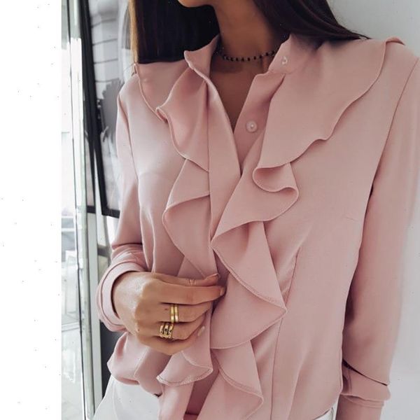 

women blouses ruffle ladies shirt white black elegant office blouse sleeve plus size womens clothing feminine autumn 40