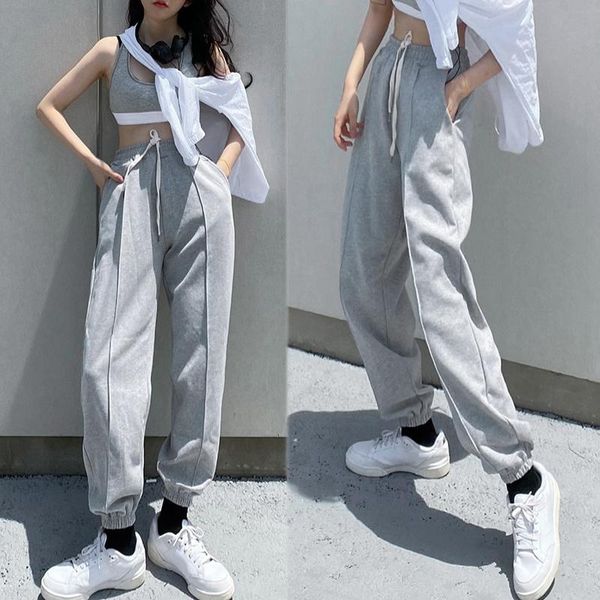

women's pants & capris 2021 kf-solid women baggy lace up trousers gothic streetwear casual sporty female dance joggers, Black;white