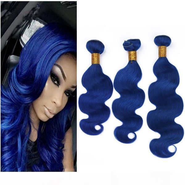 

blue human hair extensions 3 bundles deals body wave blue weaves virgin peruvian hair weft body wavy hair bundles for sale, Black;brown
