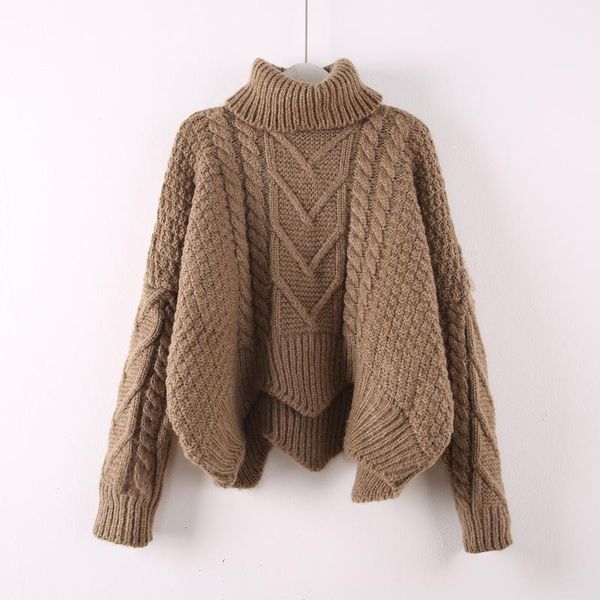 

women's sweaters turtleneck pullover sweater women thick wool 2021 autumn winter loose twist knit coat thickening student tide, White;black