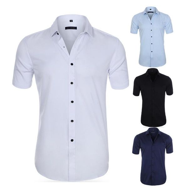 

men's casual shirts men dress short sleeved shirt summer white blue pink black male regular fit social, White;black