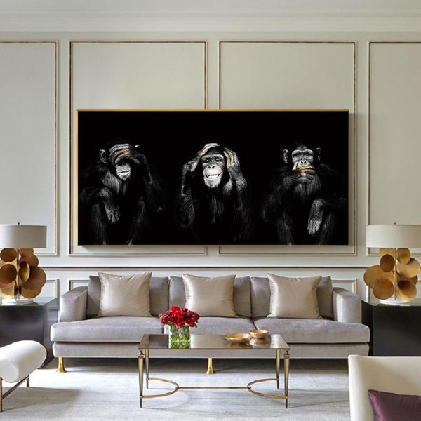 

paintings three monkeys canvas painting poster large size animals no lister speak see living room animal home decor wall art