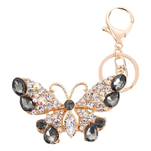 

butterfly shape keychain inlaid color key ring rhinestone purse bag buckle crystal keys chain ladies bag pendant 211806, Silver