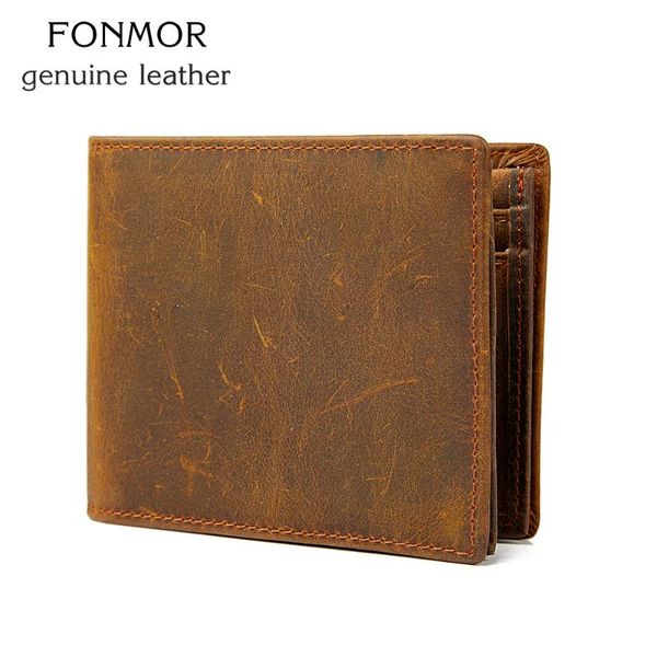 

wear-resisting men's zipper wallet crazy horse genuine leather purse male short wallets high quality, Red;black