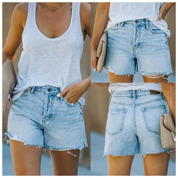 

women's shorts casual loose basic light blue high waist 2021 summer button fashion, White;black