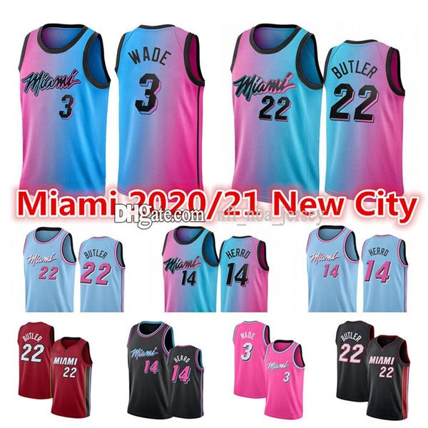 

mens pink edition 2021 tyler herro jimmy 22 butler dwyane 3 wade bam 13 adebayo city blue edition basketball jerseys, Black;red