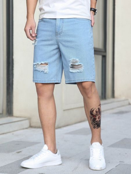 

men ripped frayed bermuda denim shorts v9eg#, Blue