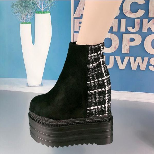 

boots 12cm women's platform wedge children's heightening winter, Black