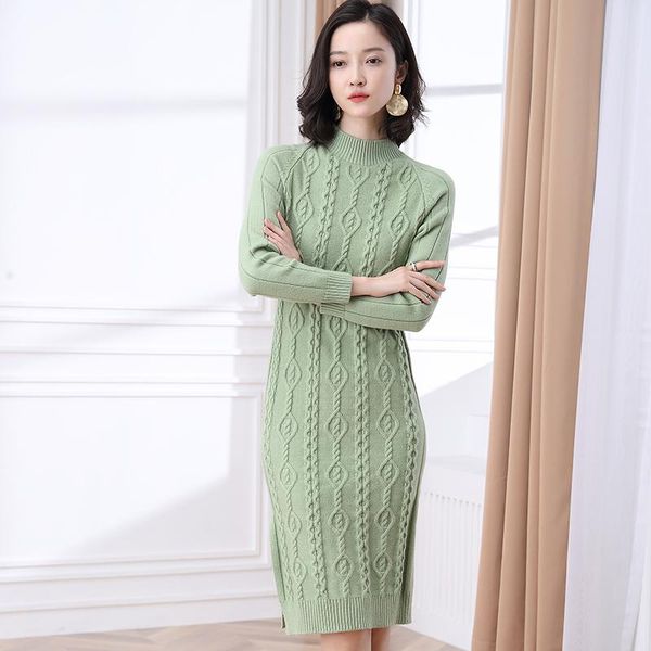 

casual dresses 2021 autumn winter women's turtleneck sweater dress ladies pure color thicken warm knit, Black;gray