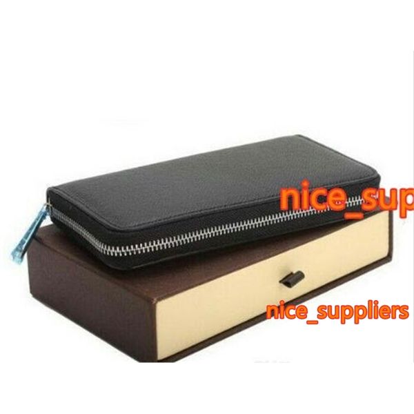 

style leather men and women long wallets wallets single zipper purse card holders (4 color for pick) #60734 with box bags, Red;black