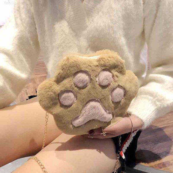 

wallet cartoon plush cute fresh cat claw soft sister chain one shoulder messenger bag student change mobile phone, Red;black