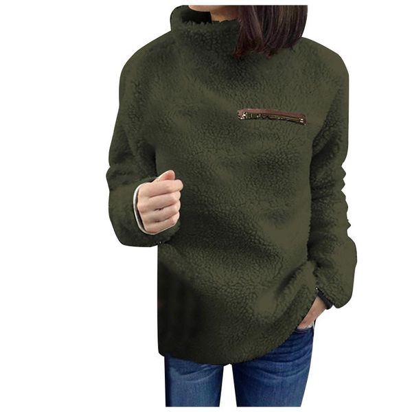 

women's hoodies & sweatshirts women casual loose pocket stitching long-sleeved turtleneck warm plush pullover sweatshirt 2021 ropa muje, Black