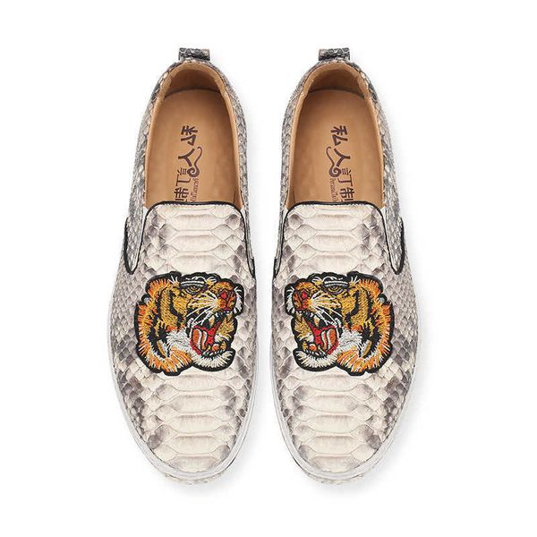 

shoes men 2021 doudou shoes leather casual fashion python leather men's, Black