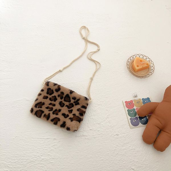 

fashion children faux fur leopard grain purse girls plush princess one shoulder bag kids square messenger bags q3589, White