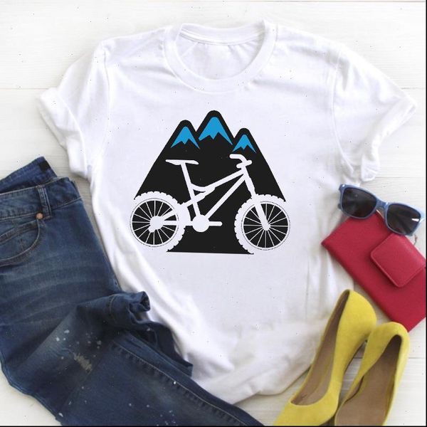 

women cartoon bike mountain camping fashion print summer t tee ladies female shirt clothes tshirt womens graphic t shirt, White