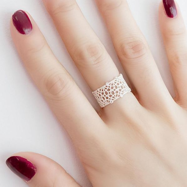

cluster rings korean lace ring women's open s925 pure silver pattern is bohemia, Golden;silver