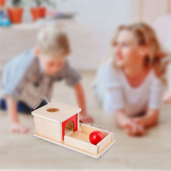 

40jc infant montessori wooden permanence object box with tray ball educational toys